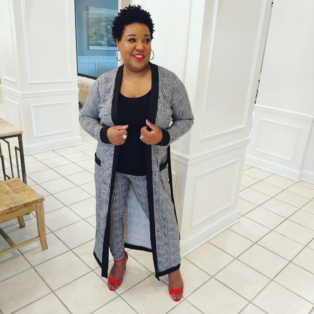 Plus Size Houndstooth Duster & Legging Set | Long Cardigan Outfit |  2X - Picture 3 of 5